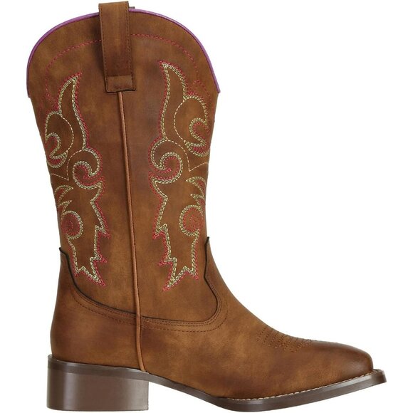 SheSole Western Boots Women Brown Faux Leather Square Toe Wide Mid Calf - Picture 5 of 7
